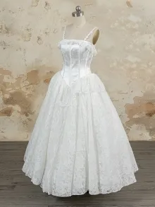 custom made wintage lace basque waist corset wedding dress