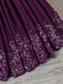 floral applique plum glitter gown