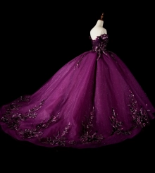 plum ballgown with gems and glittering fabric