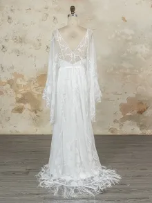 boho sheer floral lace kimono wedding dress