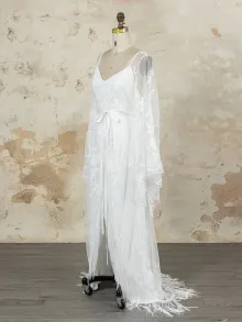 custom made boho sheer floral lace kimono wedding dress