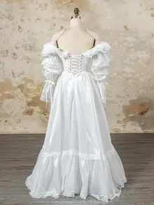 Lunss custom made taffeta puff sleeve wedding dress
