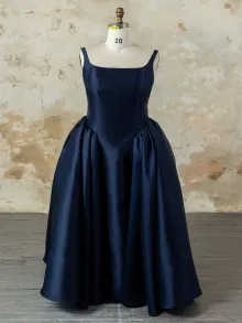 Lunss custom navy satin ball gown prom dress