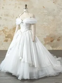custom made off shoulder basque waist princess wedding dress