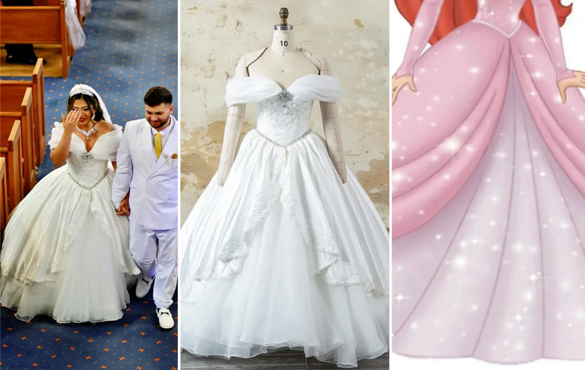 off shoulder basque waist princess wedding dress design