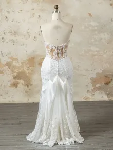 Lunss custom made off white sheer lace wedding dress