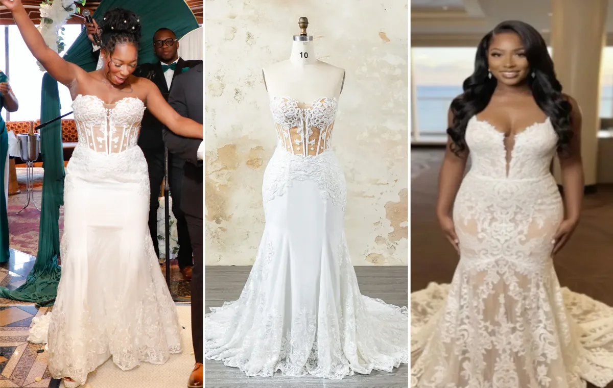 off white sheer corset lace mermaid wedding dress design