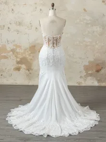 off white sheer corset lace mermaid wedding dress