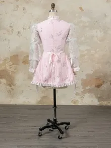 Lunss pink mini dress with puff sleeves heart cutout