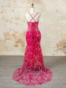 Lunss custom made hot pink beaded lace dress