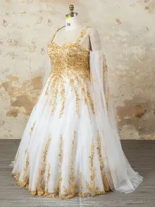 Lunss Sun Queen ivory and gold fantasy ball gown