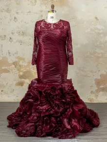 Lunss custom made plum ruffled organza wedding dress