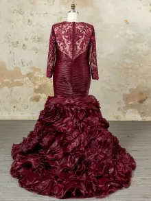 Lunss plum ruffled organza mermaid wedding dress