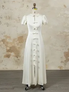 Lunss custom made ivory puff sleeve gown