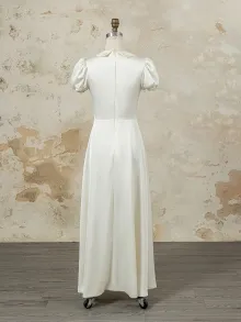 custom made 1940s inspired ivory puff sleeve gown