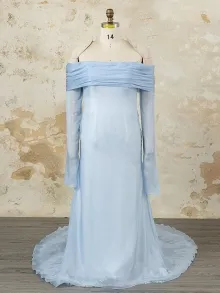 Lunss light blue silk chiffon handfasting wedding dress