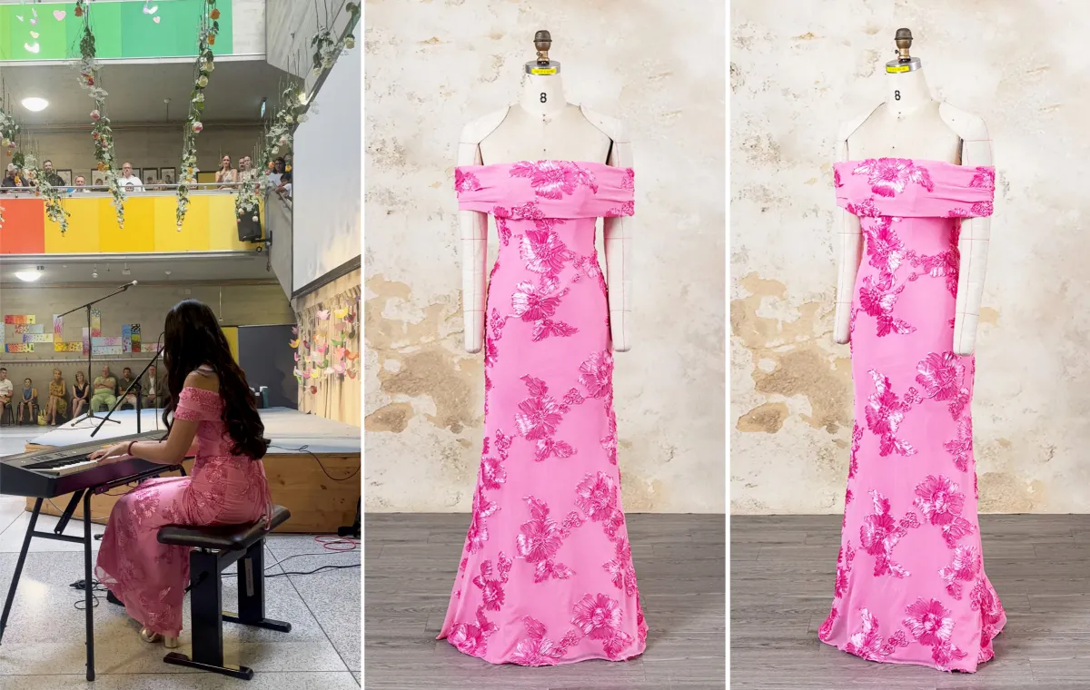hot pink floral off shoulder summer dress customization
