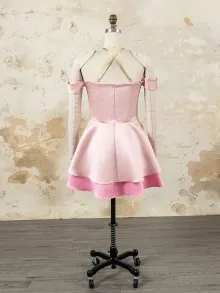 Lunss blush pink satin mini prom dress