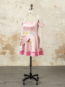 custom made blush pink satin mini prom dress