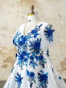 blue floral appliques