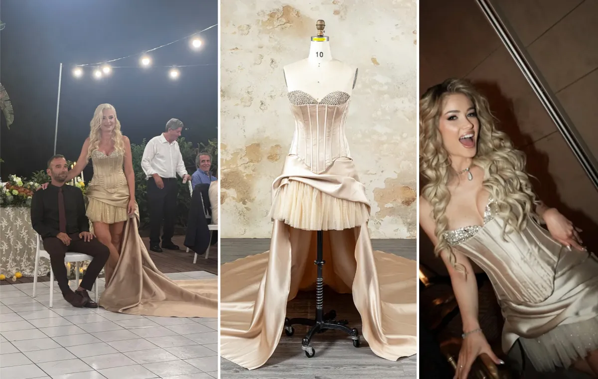 champagne rhinestone corset high low party dress design
