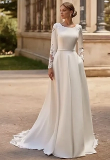 white satin dress with sleeves