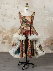 Lunss floral tapestry high low wedding dress