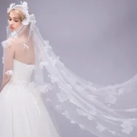 allover flower gorgeous long illusion tulle cathedral length bridal veil