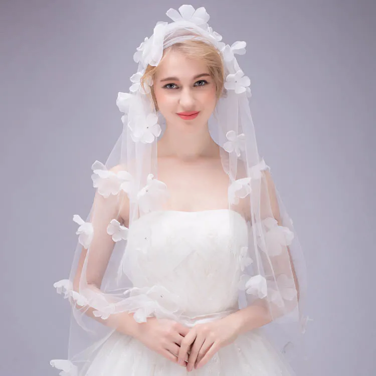 Lunss Ivory Cathedral Length Single-Tier Lace Wedding Veil