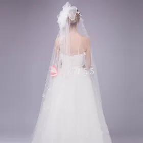 handmade cap veil flower accented chapel length bridal tulle veil