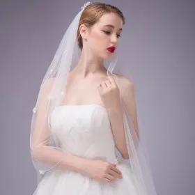 embellished flower cathedral length wedding veil illusion tulle