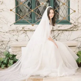 cascading single layer cathedral length illusion raw cut bridal veil