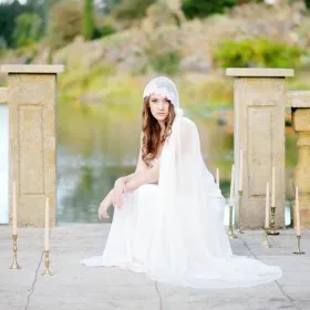 scalloped lace cap veil dotted chapel length wedding veil