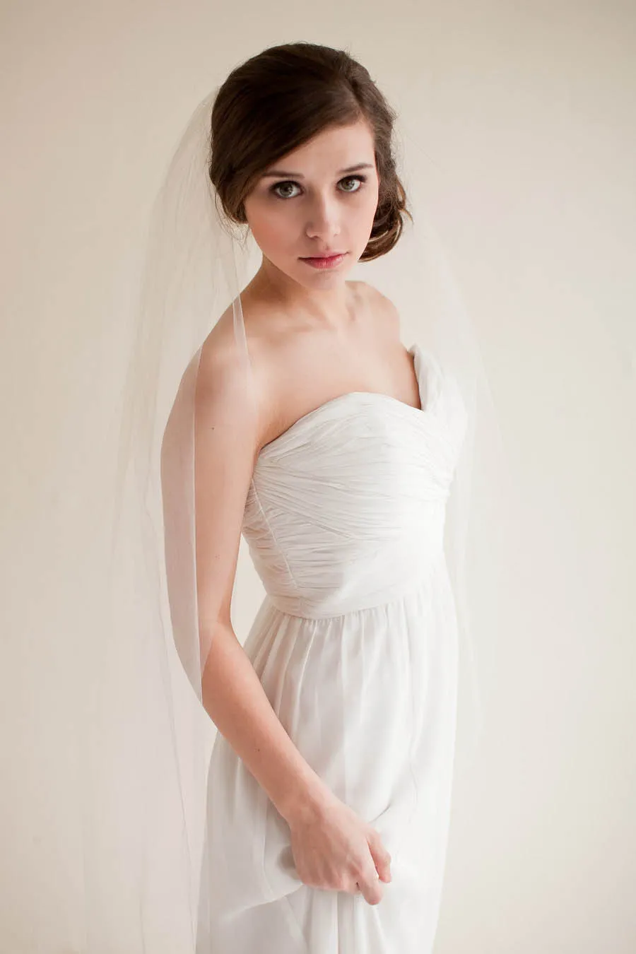 Lunss Long Tulle Chapel Length Bridal Veil Raw Cut Edge