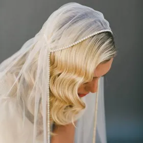 beaded edge retro fingertip length bridal cap veil