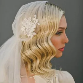 bridal lace applique cap veil waltz length wedding veil
