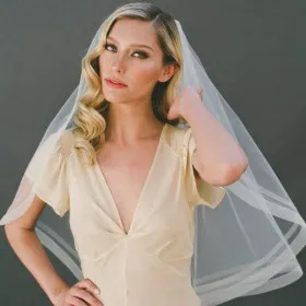 handmade elbow length bridal veil ribbon edge wedding tulle veil