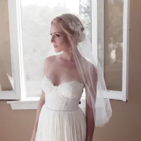 embellished lace elbow length bridal cap veil wedding headpiece accessory