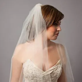 champagne elbow length single tier tulle classic bridal veil short cut edge