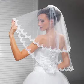 two tier corded lace edge elbow length short bridal veil