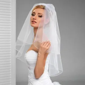 One Blushing Bride Elbow Length Wedding Veil with Beaded Lace Trim, Short Bridal Veil White / Elbow 28-30 inch / No Beading