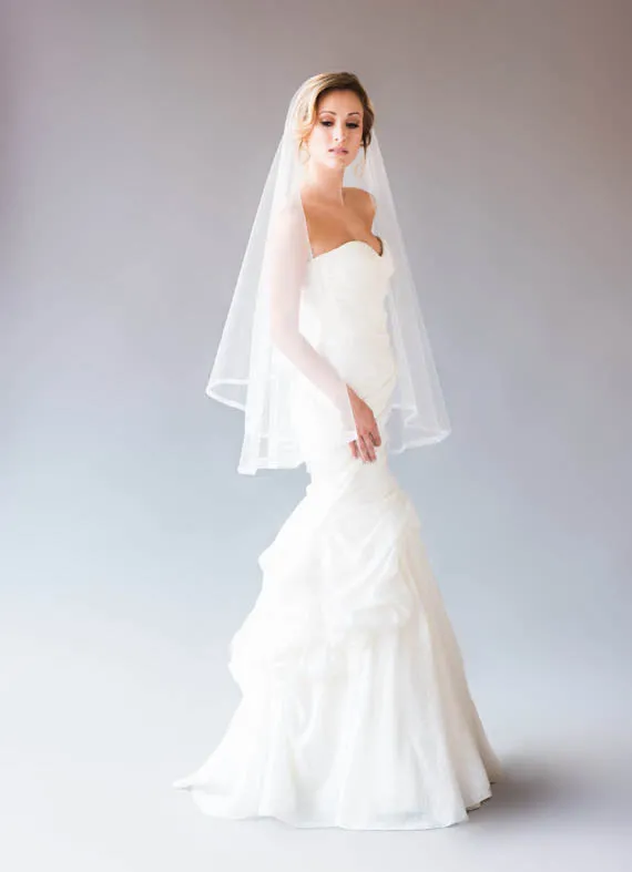 vintage ivory tulle bridal veil pencil edge