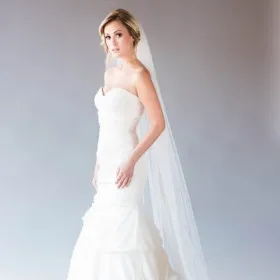 ivory one tier simple long bridal tulle veil wedding cathedral veil