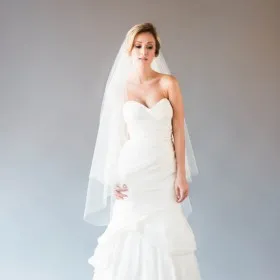 ivory tiered elegant fingertip length tulle wedding veil