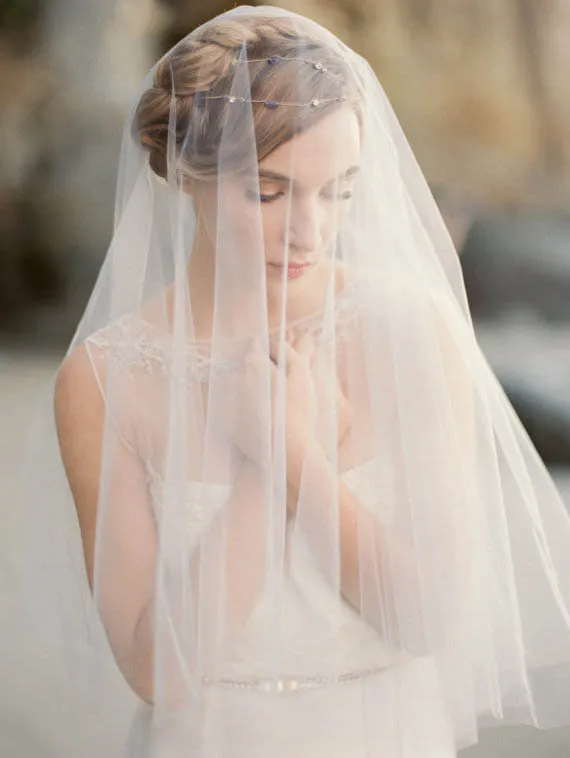 Lunss Champagne Elbow Length Single-Tier Short Bridal Veil