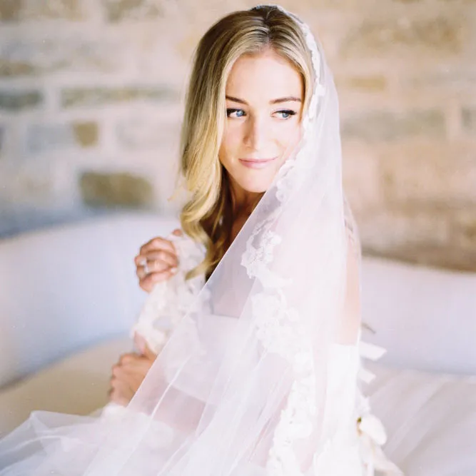 Chapel-Length Veil With Lace Appliques