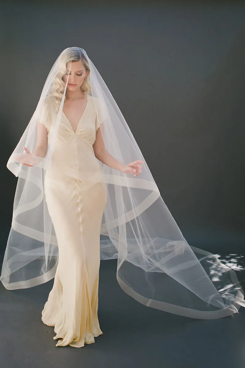 Lunss Champagne Cathedral Length Veil Two-Tier Drop Veil