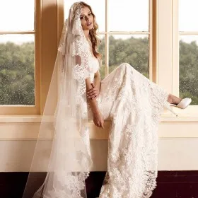 cathedral length wedding veil handmade lace single tier veil