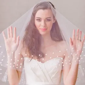 short handmade elbow length veil chic dotted drop veil