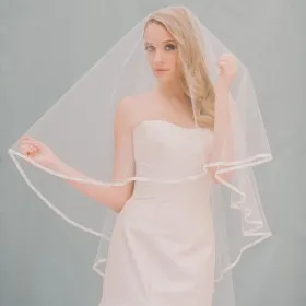 ribbon edging drop veil fingertip length wedding veil